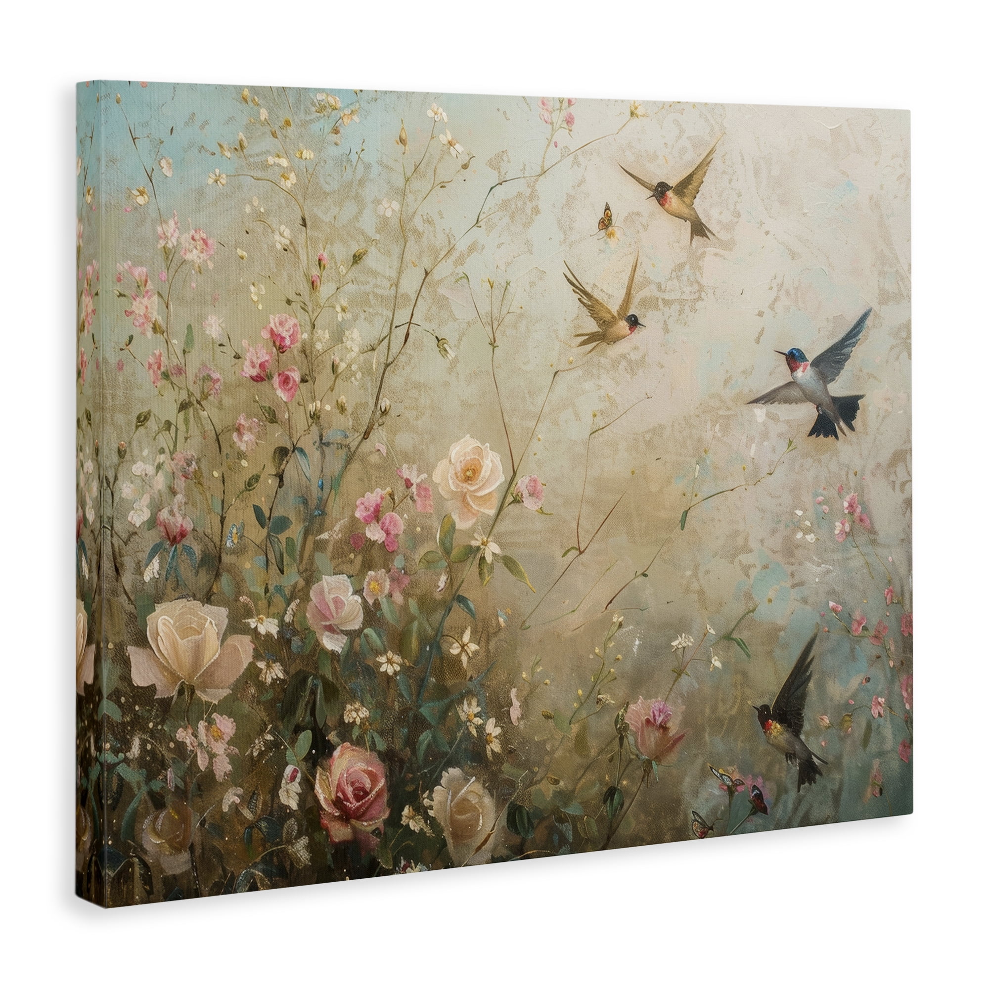 Stupell Industries Spring Meadow Birds Plants & Flowers Painting Wrapped Canvas Art Print Wall Art, 48 x 36