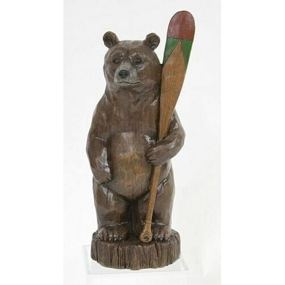 BEAR HOLDING OAR Wood-Cut Look 10" Woodland Cabin Figure, by Slifka