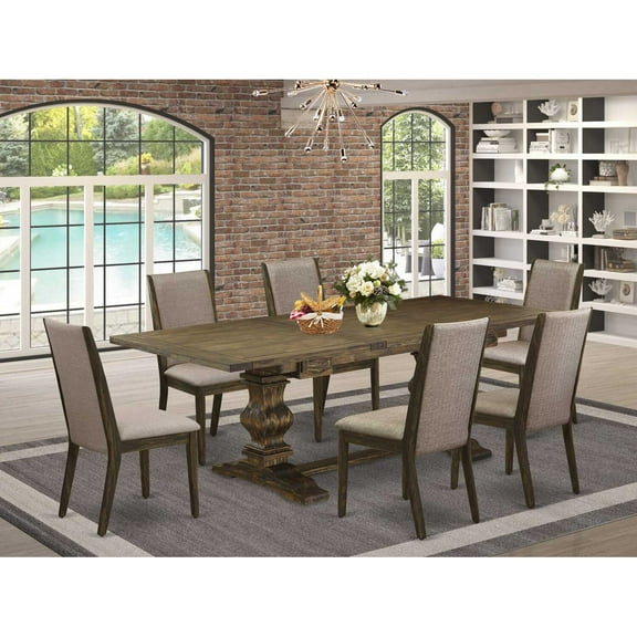 East West Furniture Lassale 7-piece Wood Dining Table and Chair Set in Brown