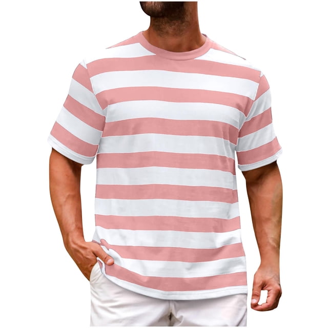 Pitauce Mens Short Sleeve Striped T-Shirt Crew Neck Basic Top Casual Work Shirt