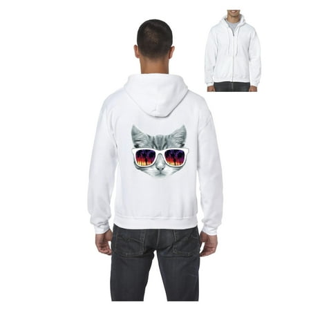 Mens Kitty with Sunglasses Full-Zip Hooded Sweatshirt