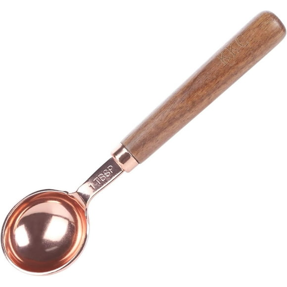 KKC Coffee Scoop,1 Tables Spoon,10g Coffee Bean Measuring Spoon with Wooden Handle,Stainless Steel Measure Coffee Scoop,1tbs / 15ml, Rose Gold1pcs