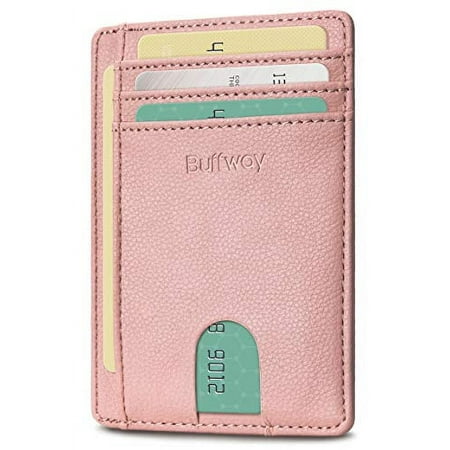 Buffway Slim Minimalist Front Pocket RFID Blocking Leather Wallets for Men Women - Lichee Pink