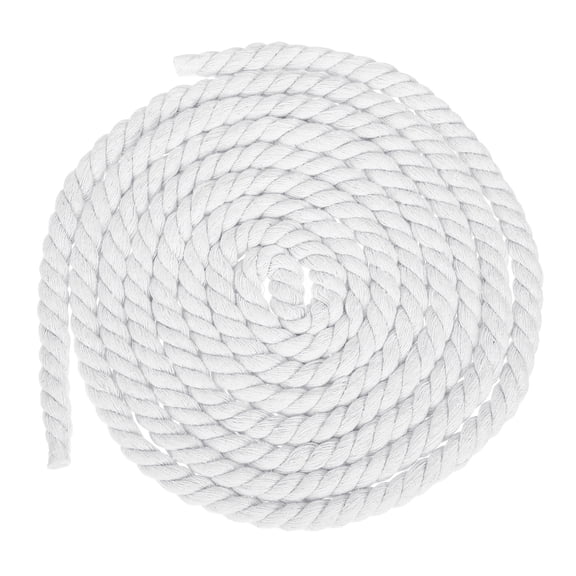 Uxcell 12mm x 11.5 Feet White Cotton Rope, 3 Strand Clothes Line Outdoors Twisted Braided Thick Macrame Cord for DIY Wall Hanging Plant Hanger Knotting Clothesline
