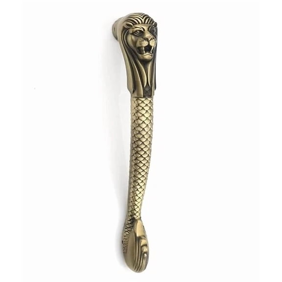 Global Antiquee Antique Brass Lion Head Door Handle Set of 4 Vintage Decorative Pull Handles for Main Door, Cabinet & Wardrobe Hardware