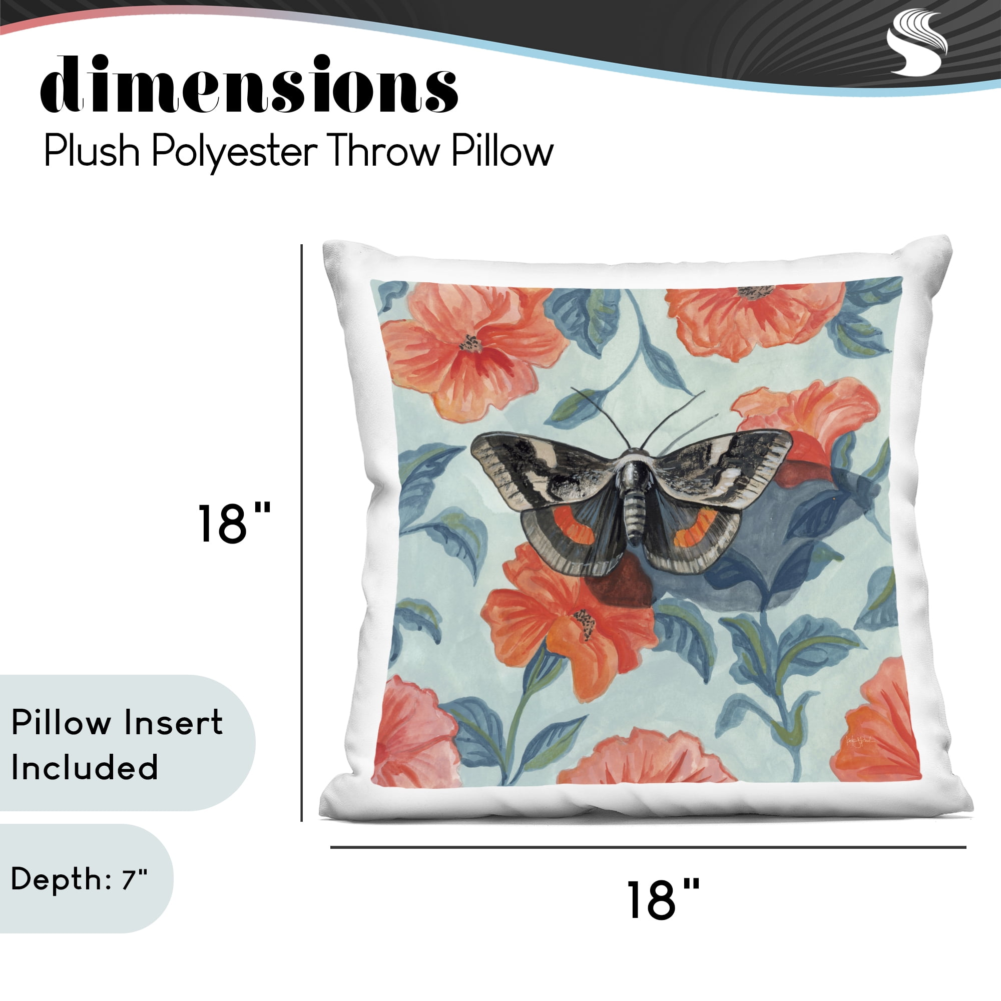 Stupell Industries Academia Moth On Floral Decorative Printed Throw Pillow, design by Kate Jarvik Birch