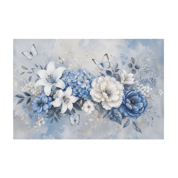 White and Blue Abstract Watercolour Floral Canvas Wall Art For Bedroom Living Room and Office 16"x24 in