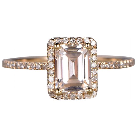 Best 1.25 Ct Moissanite and Diamond Ring with Emerald cut in Rose Gold