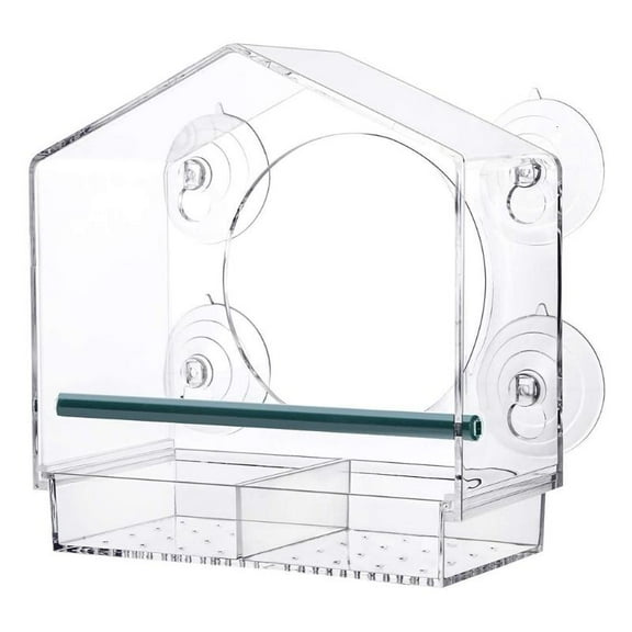 PatungKu Acrylic Bird Feeder Window Mounted with Strong Suction Cups Drainage Holes