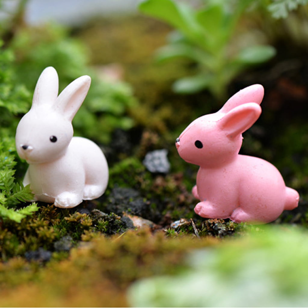 10pcs/set Mini Resin Rabbit Dollhouse Bonsai Fairy Garden Landscape Decor 