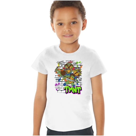 Tales of the Teenage Mutant Ninja Turtles Poster Brick Wall Kids T Shirt (3) for Toddler Boys and Girls, White