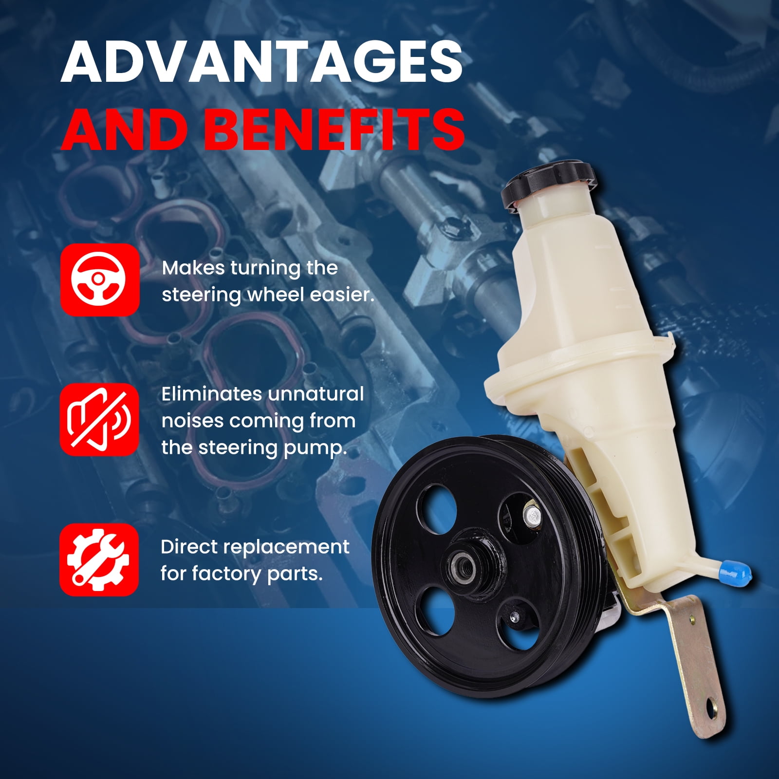 MOCA AUTOPARTS Power Steering Pump Fit for 2000-2003 Dodge Durango V8 4.7L & 2000-2004 Dodge Dakota V8 4.7L