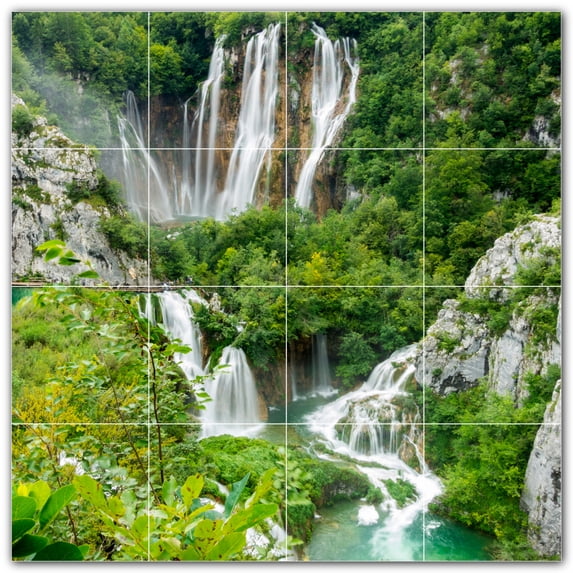 Picture-Tiles.com: Waterfalls Ceramic Tile Wall Mural WAL501126-44XL. 48"W x 48"H using (16) 12" x 12" Ceramic Tiles-Satin Finish