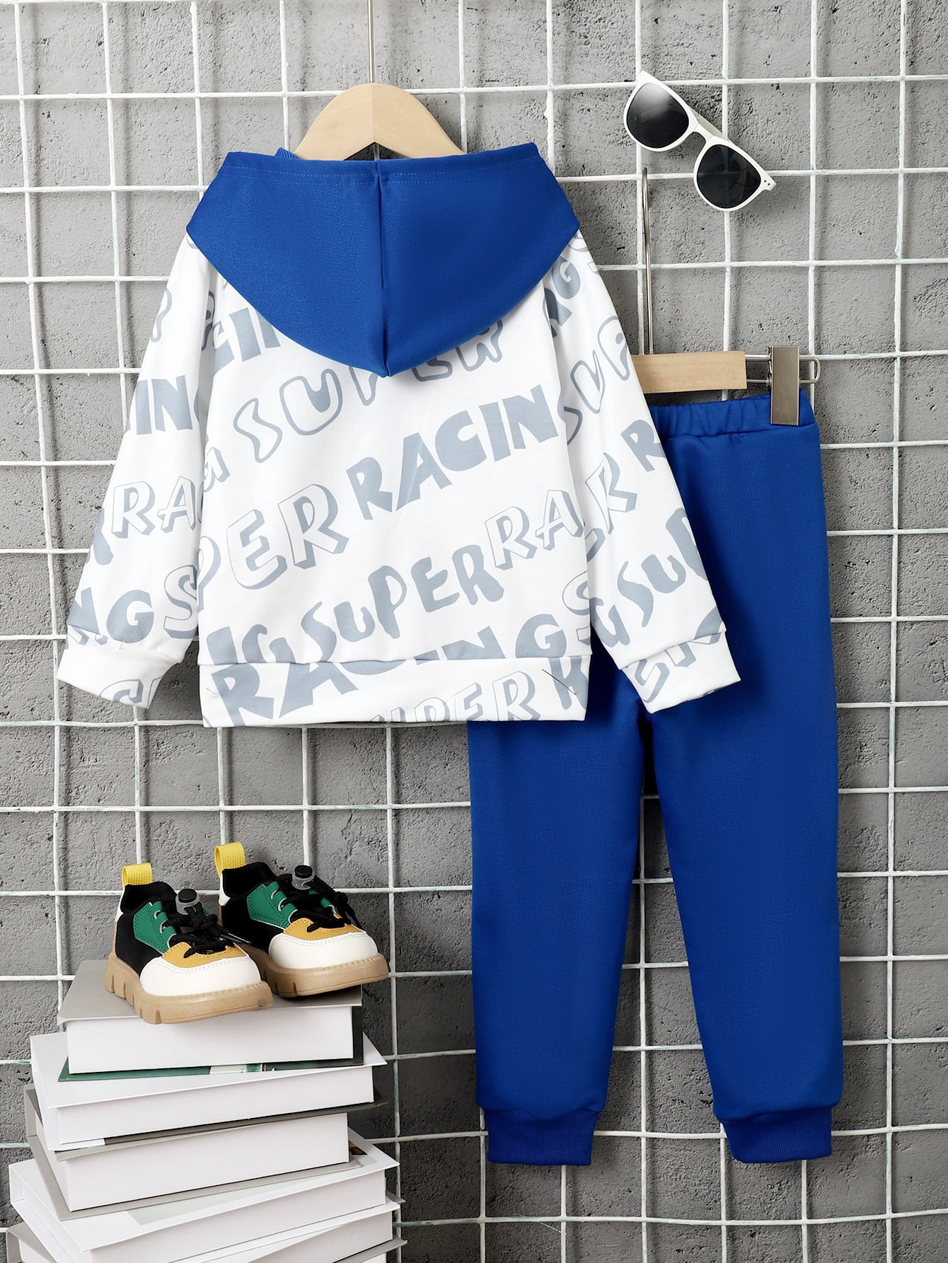 2 Years Toddler Baby Boys Clothes 3 Years Boys Outfits Car Print Letter Graphics Long Sleeve Casual Fall Winter Hoodies Tops Elastic Pants 2Pcs OOTD Blue