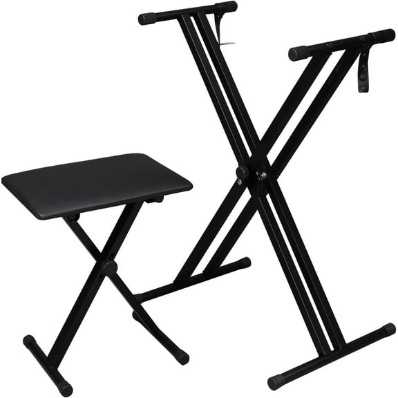 Karl home Double X Keyboard Stand and Bench Set, Adjustable Height Digital Piano Stand with Lockable Straps for 49 61 76 88 Keys
