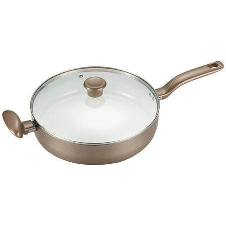 All Clad Oven Safe Fry Pan - T-fal C72882 Initiatives Nonstick Ceramic Coating PTFE PFOA and Cadmium Free Scratch Resistant Dishwasher Safe Oven Safe Jumbo Cooker Fry Pan Cookware, 5-Quart, Gold