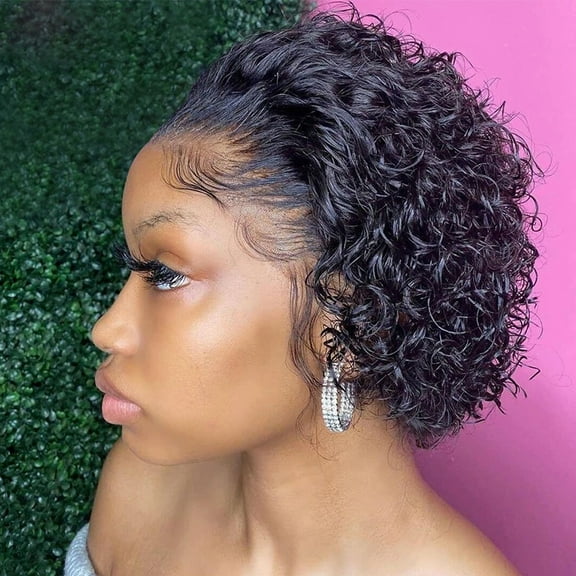 Short Curly Pixie Cut Wig 13X1 Lace Front Human Hair Wigs for Women Bob Wigs Suncolor Hair Pelucas Cortas Rizadas