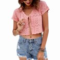 thumbnail image 1 of Camisa de manga corta con frente abierto, camisa de punto con lazo en el frente Camisa de punto con lazo en el frente Camisa de punto con lazo en el frente para mujer Elegante y moderna, 1 of 9