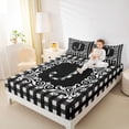 thumbnail image 4 of Feelyou Buffalo Letter J Bed Sheets for Kids, Black White Square Plaid King Sheets, Retro Damask Floral Sheet Set, Lightweight Room Decor, 4-Piece, 4 of 7