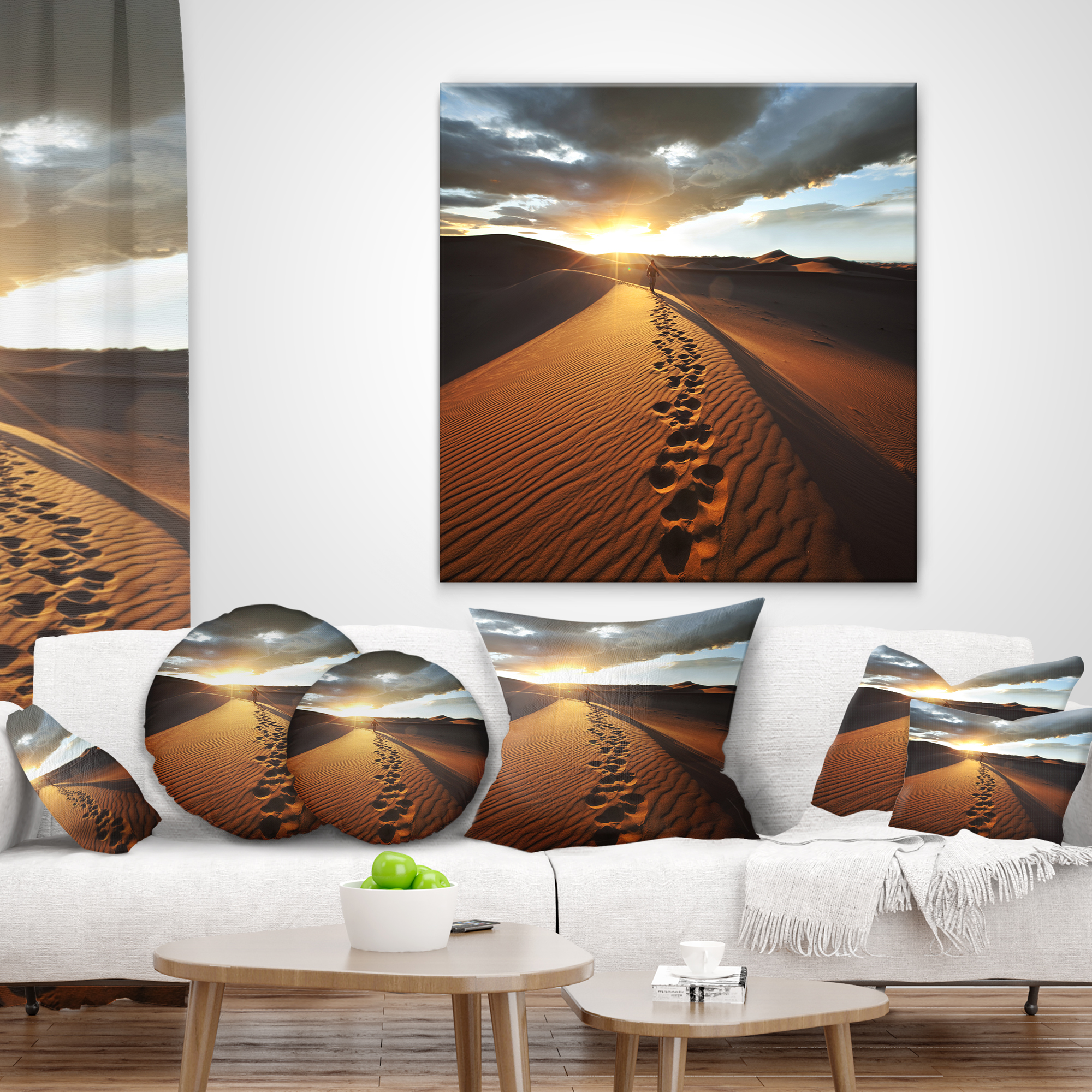 Designart Hiking Path in Desert at Sunset - Modern Landscape Printed Throw Pillow - 16x16