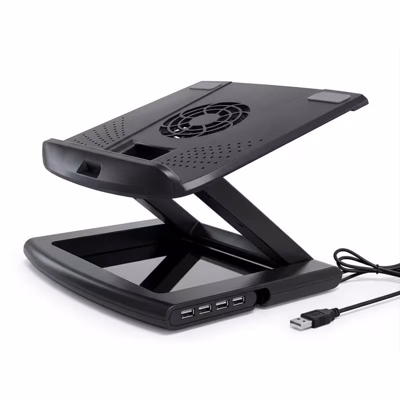 Support Universel de Refroidissement pour Ordinateur Portable et Tablette – Rehausseur Ergonomique à Hauteur Réglable avec Concentrateur USB Détachable à 4 Ports et Ventilateur Ultra Silencieux 2400 Tr/min – Compatible avec Appareils de 13 à 15 Pouces (Noir)