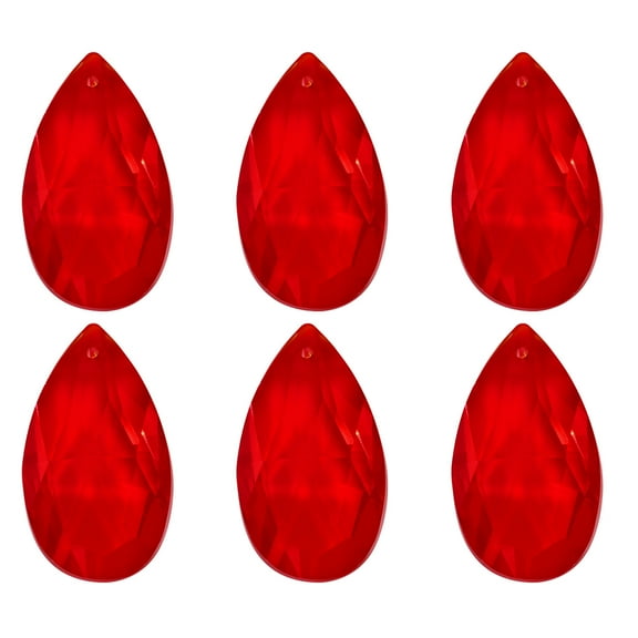 Uxcell K9 Crystal Pendants Teardrop Beads, 6 Pack 38mm Chandelier Prisms Parts Hanging Beads DIY Lamp Red