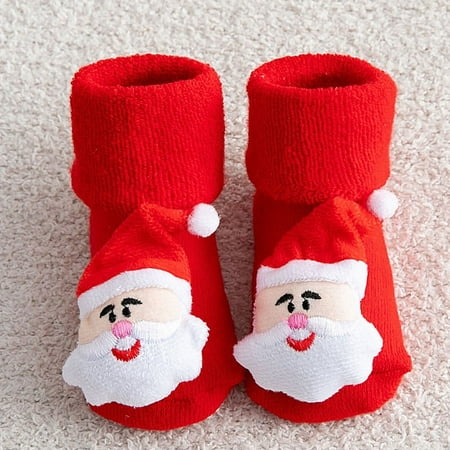 

Lovely Santa Claus Reindeer Christms Stocking Baby Toddler Thick Thermal Terry Socks Non-Slip First Walker Crib Socks