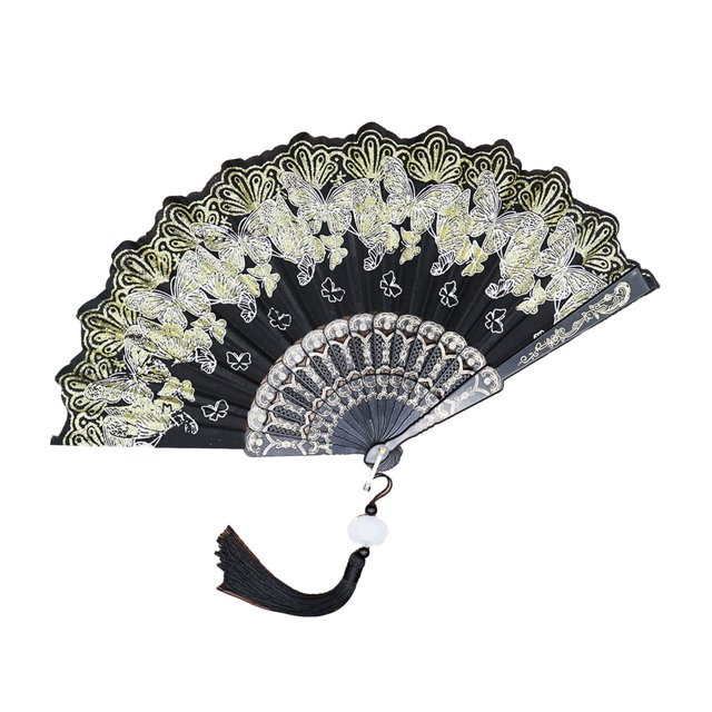 CSChome Bronzing Butterflies Folding Fan Bronzing Butterflies Folding Hand Fan: Elegant Tassel, Catwalks Dance Performance Props
