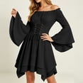 thumbnail image 4 of QIYAGBSA Halloween Dresses for Women Off Shoulder Bell Sleeve Corset Lace Up Handkerchief Hem Mini Dress for Halloween Themed Parties Fall Winter (Black, M), 4 of 8