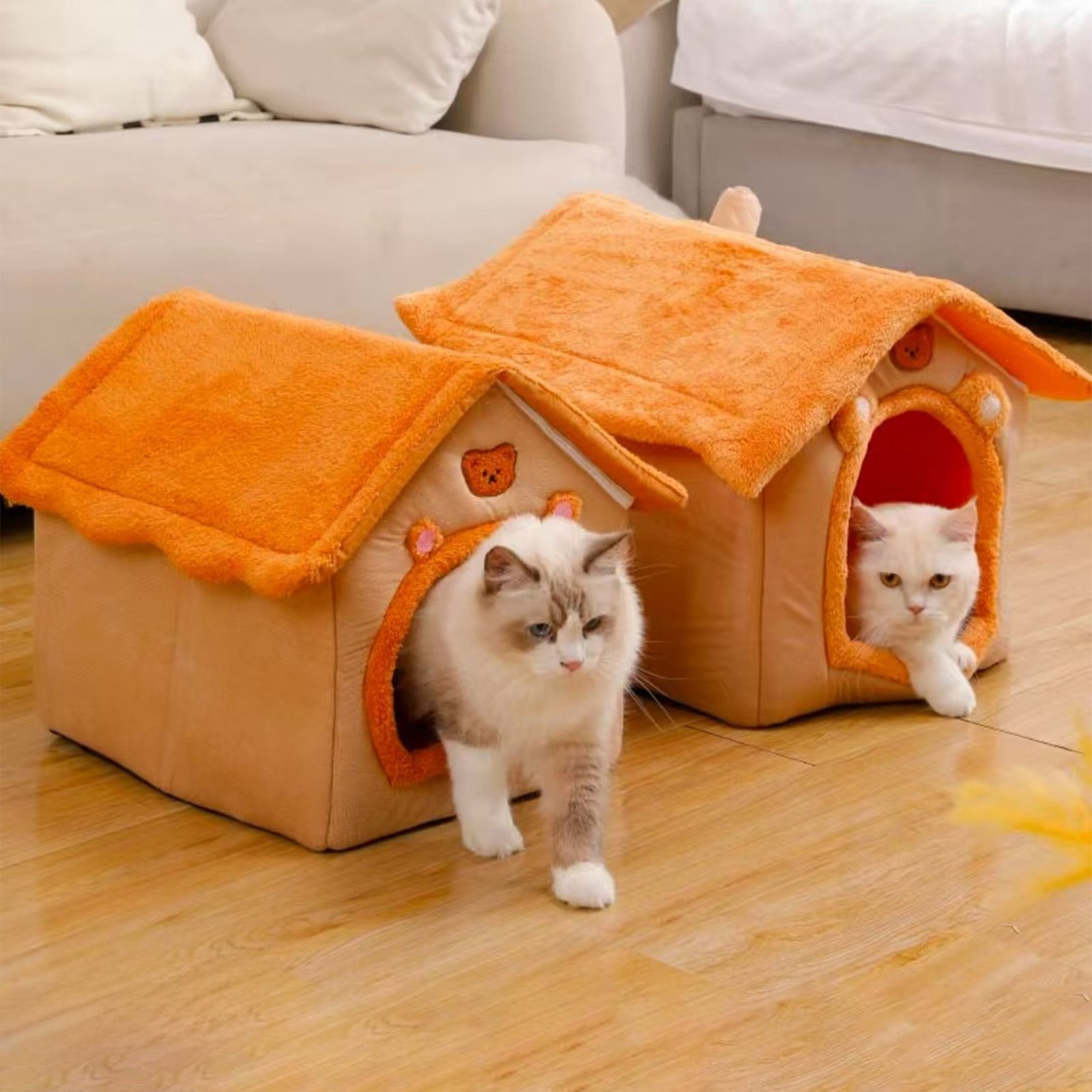 Dog House Indoor Foldable Soft Kennel Bed 15.74x17.7x17.7in, Warm Cat Cave with Cushion for Small Medium Large Dogs Under 22lbs, Non-Slip Bottom, Velvet Plush Pet Bed