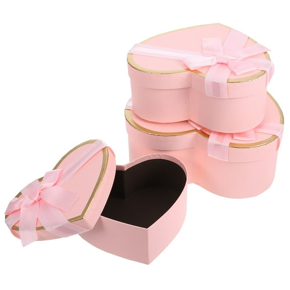 NICEXMAS 3Boxes Heart Shaped present Box Pink Cardboard Storage Heart Shape Nesting Boxes For Women