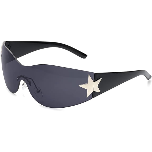 Rimless Y2K Sunglasses for Women Men Wrap Around Fashion Sunglasses Oversized Frameless Trendy Sun Glasses