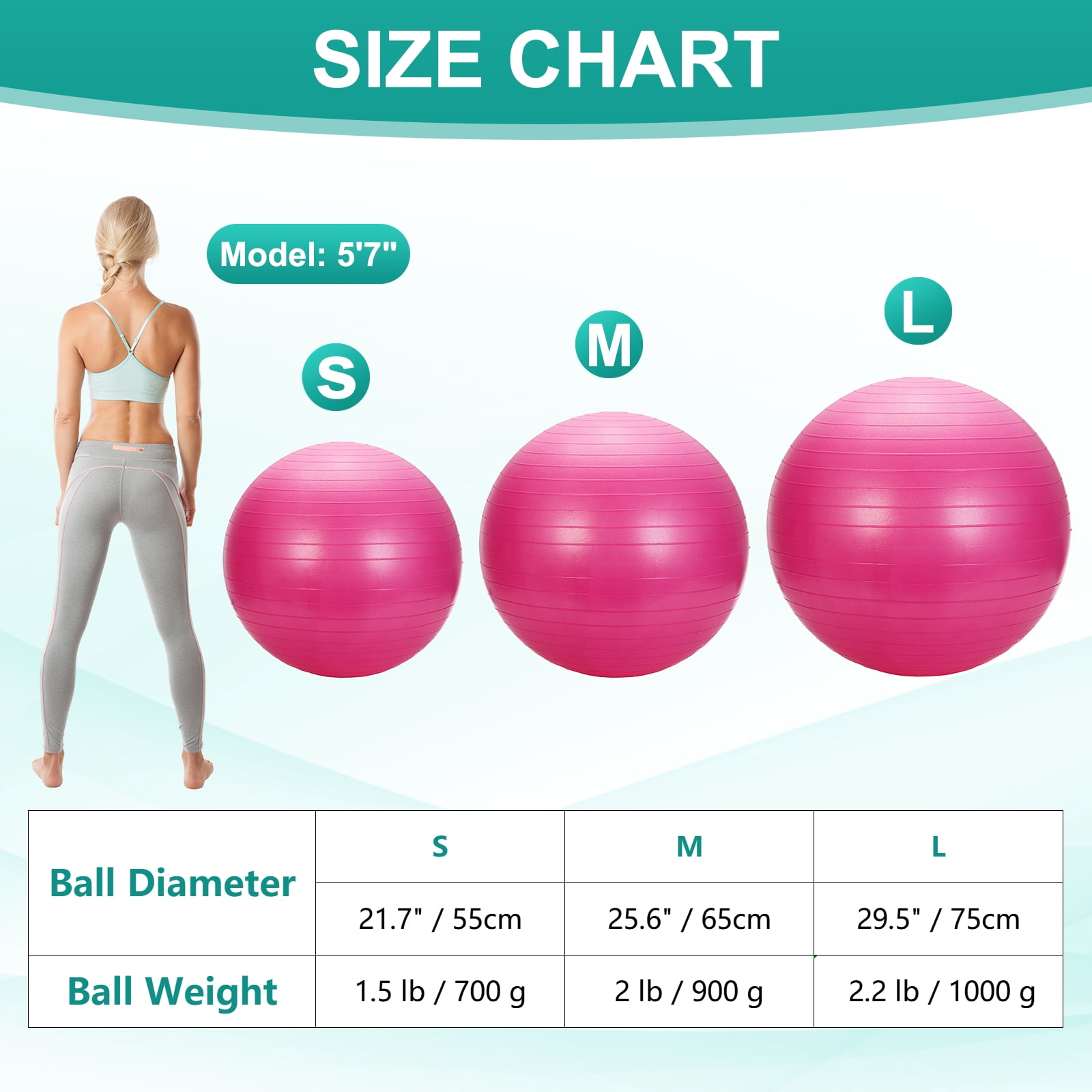 Yoga Ball, Exercise Ball 21.7" & & Pink Anti-Slip Stability Pilates Extra Thick Birth Workout with Pump - Fitting for (Gym Balance Fitness Core Workout)