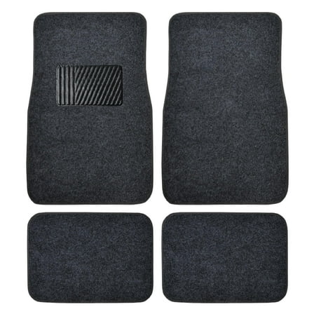 BDK Premium 4PC Set of Carpet Car Floor Mats with Vinyl Safety Heel Pad for Car, Truck, SUV, Coupe Sedan, Dark Gray (MT-100-DG)