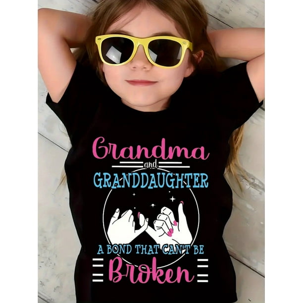 Grandma & Granddaughter Matching Tees - Cute 'A Bond That Can't Be Broken' Print, White Short-Sleeve T-Shirt for Girls Soft Cotton Fabric, Perfect for Summer Outfits Top