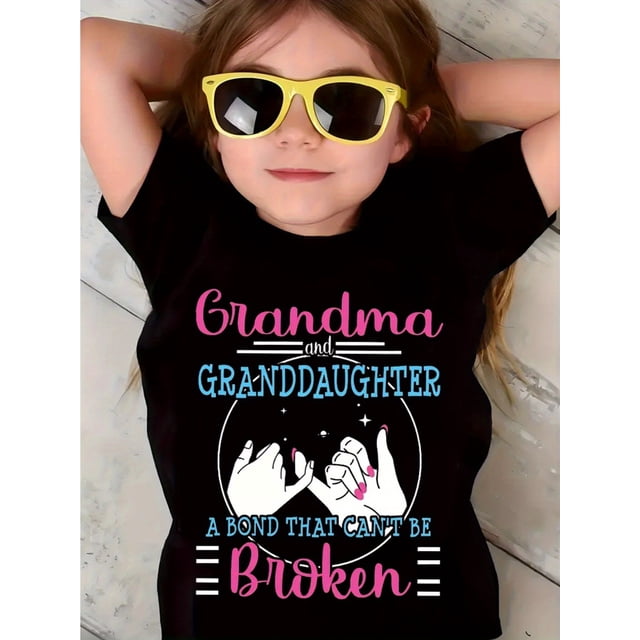 Camisetas a juego para abuela y nieta: bonito estampado "Un vínculo inquebrantable". Camiseta blanca de manga corta para niña, de algodón suave, ideal para conjuntos de verano.