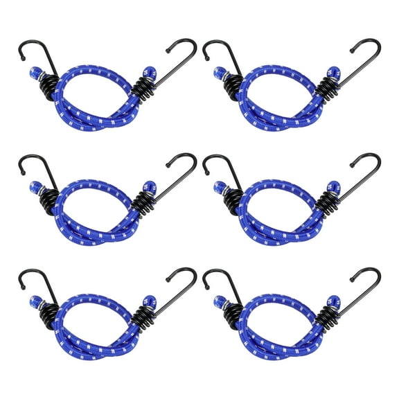 Uxcell 6Pcs Bungee Cord with Hooks 16" Rubber Bungee Cords for Outdoor Camping Straps, Blue