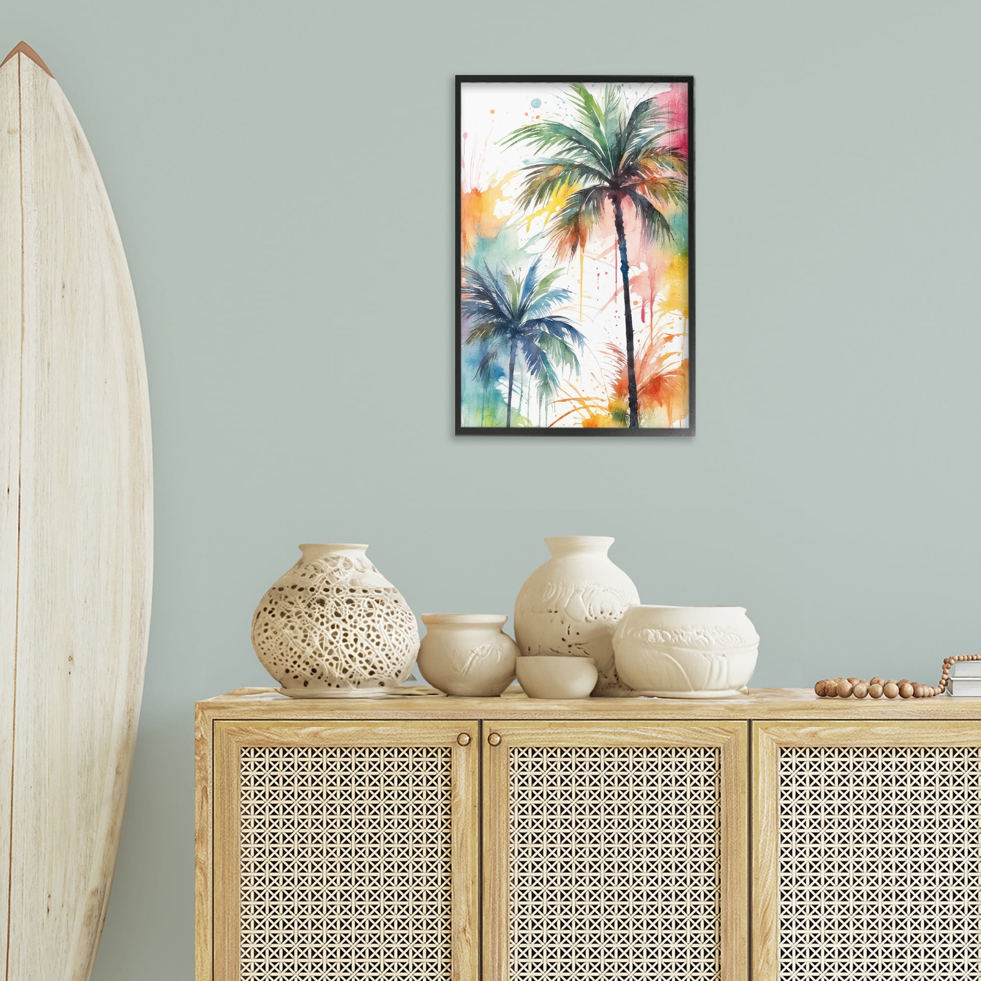 Stupell Industries Splashed Palm Trees Botanical & Floral Painting Black Framed Art Print Wall Art, 16 x 24