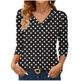 thumbnail image 3 of Jsaierl 3/4 Length Sleeve Womens Tops Summer V Neck Shirts Boho Polka Dot Ladies Blouses Work Vacation T-shirts Top S-2XL, 3 of 7