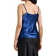 thumbnail image 3 of Camiseta sin mangas de satén para mujer Inspire Chic, con cuello en cowl, tirantes de espagueti, top de verano de seda, color azul oscuro, 3 of 6