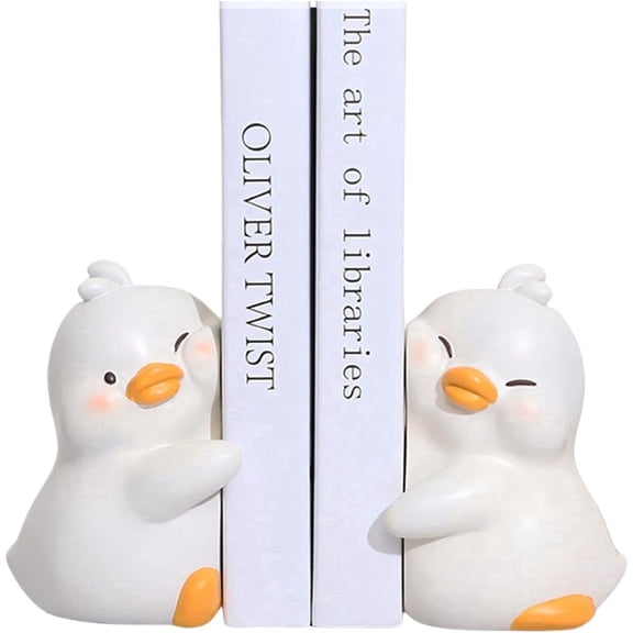 Cute Hug Ducks Decorative Bookends, Unique Book Ends to Hold Books Creative Resin Book Holder Stopper for Home Office Desk Bookshelf Decoration