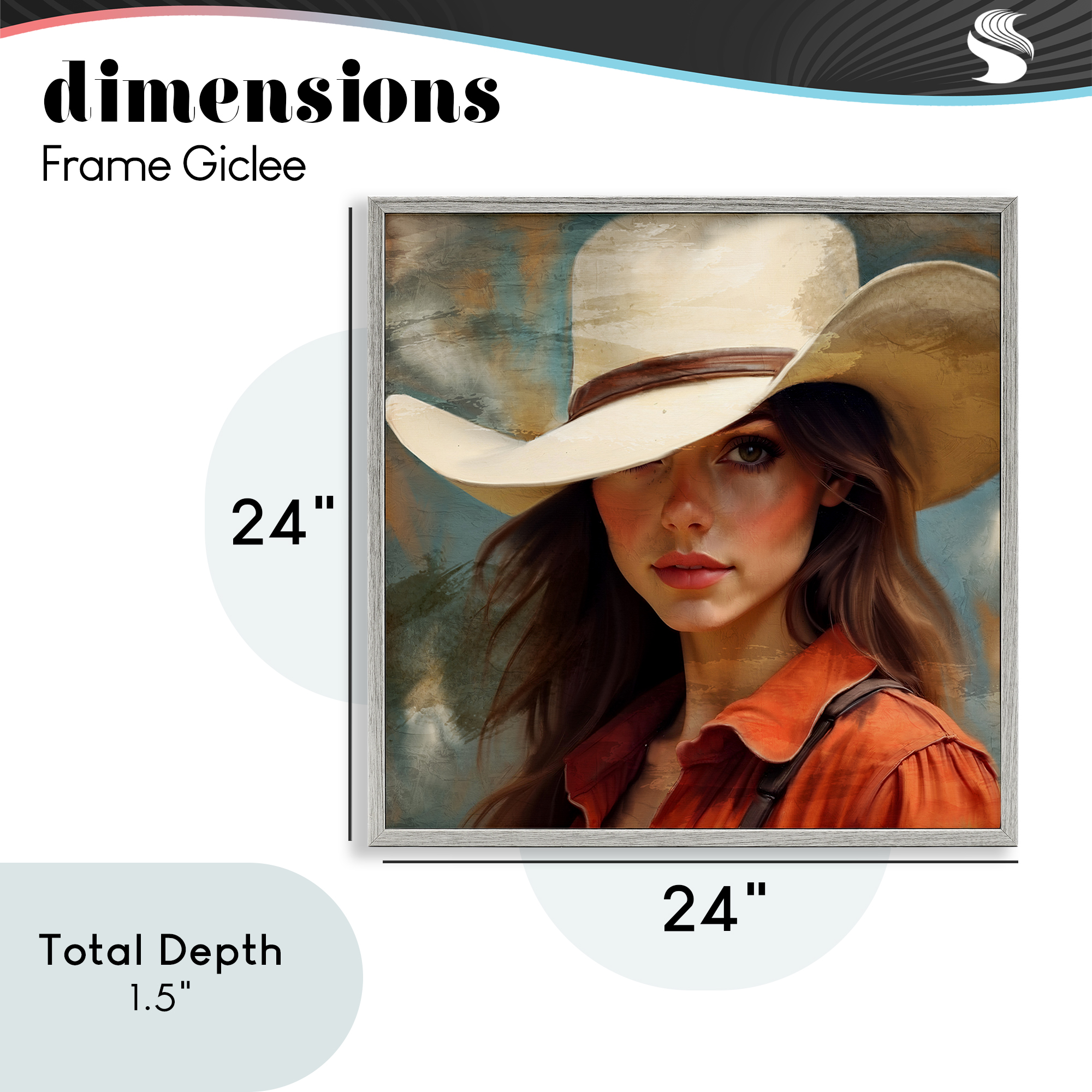 Cowgirl Gaze Beneath Hat Gray Framed Giclee Art, design by Kim Allen