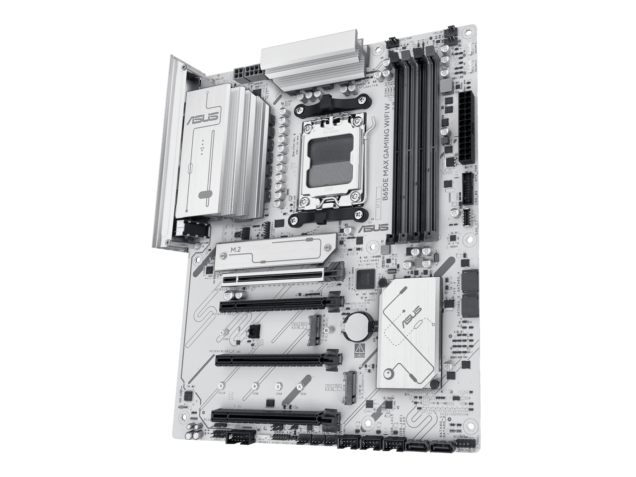 ASUS B650E MAX GAMING WIFI W - AMD B650 AM5, PCIe 5.0, ATX Motherboard, White PCB, DDR5, 3x M.2, Wi-Fi 6E, 2.5Gb LAN, USB 10Gbps Type-C, DisplayPort, HDMI, BIOS FlashBack, Aura Sync, Advanced AI PC
