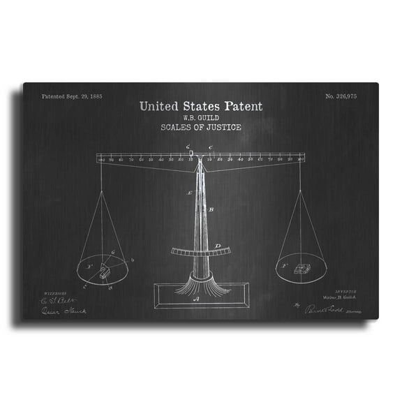 Luxe Metal Art 'Scales of Justice Blueprint Patent Chalkboard' Metal Wall Art, 16"x12"