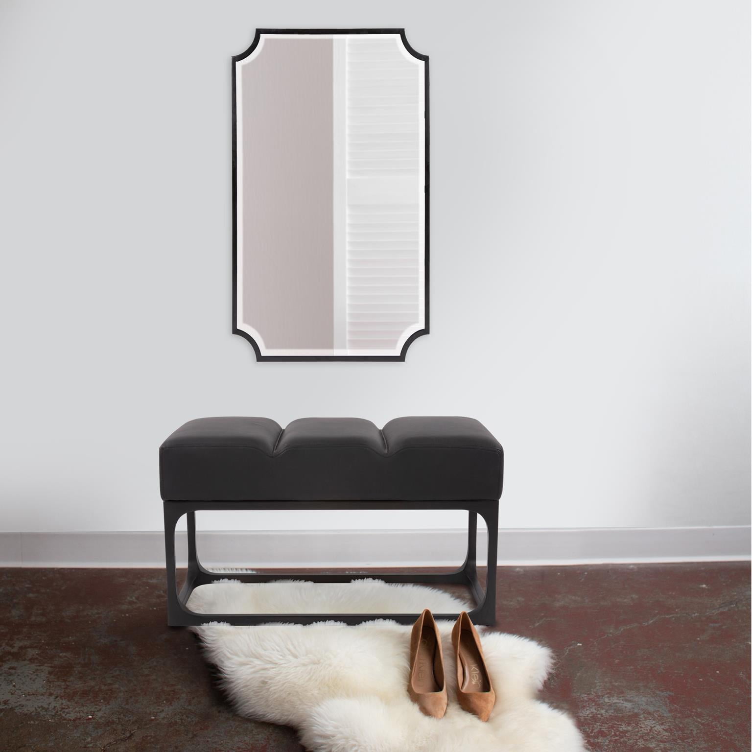 Tyler Dillon Black Rectangular Wall Mirror with Scooped Stainless Steel Frame - 24"W x 36"H