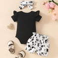 thumbnail image 5 of Baby Girl Summer Clothing Set 2 Piece Cow Print Short Sleeve Romper and Shorts Infant Newborn Toddler Girl Cute Summer Outfit, 5 of 6
