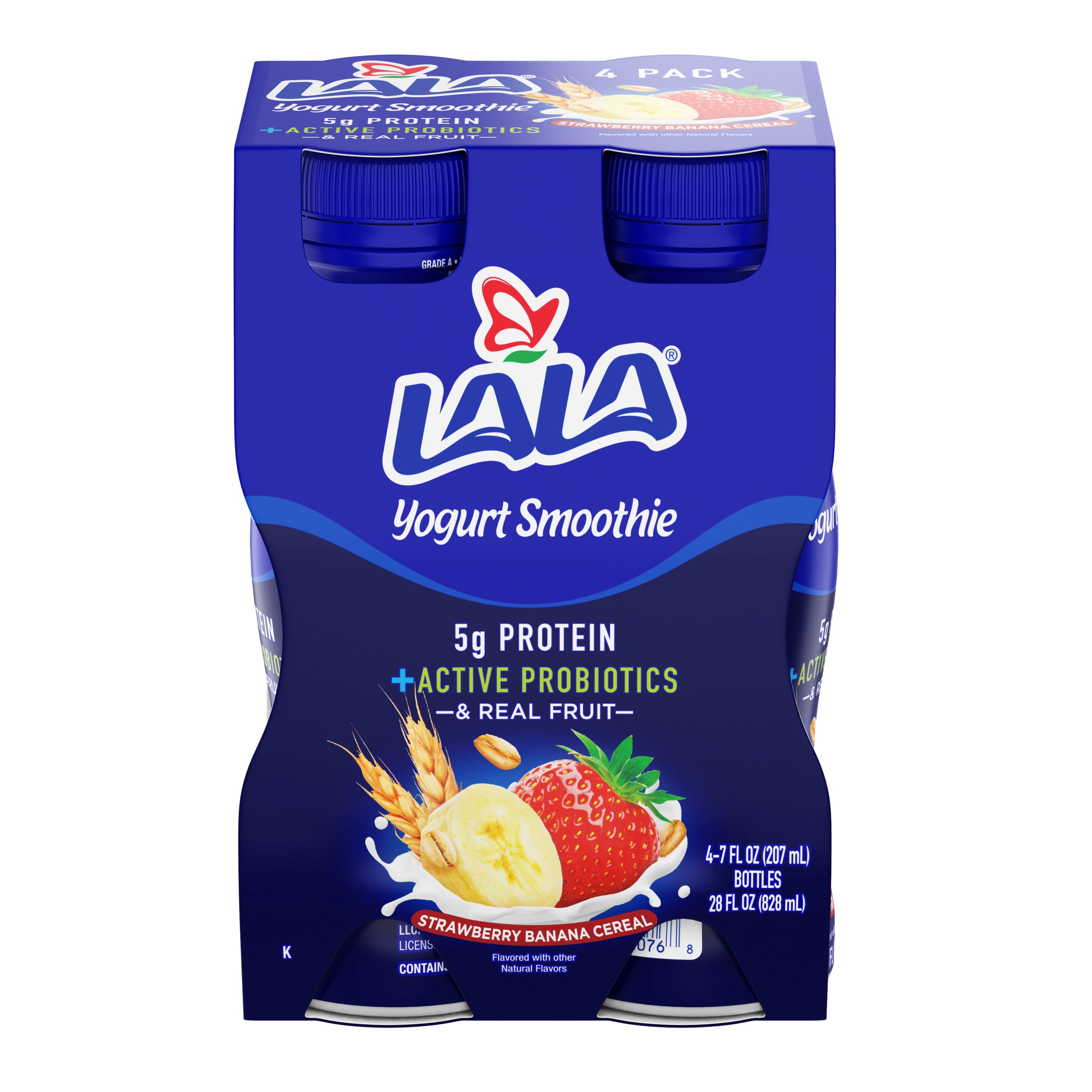 LALA Strawberry Banana Cereal Yogurt Drink with Protein and Probiotics, 7 fl oz, 4 Count