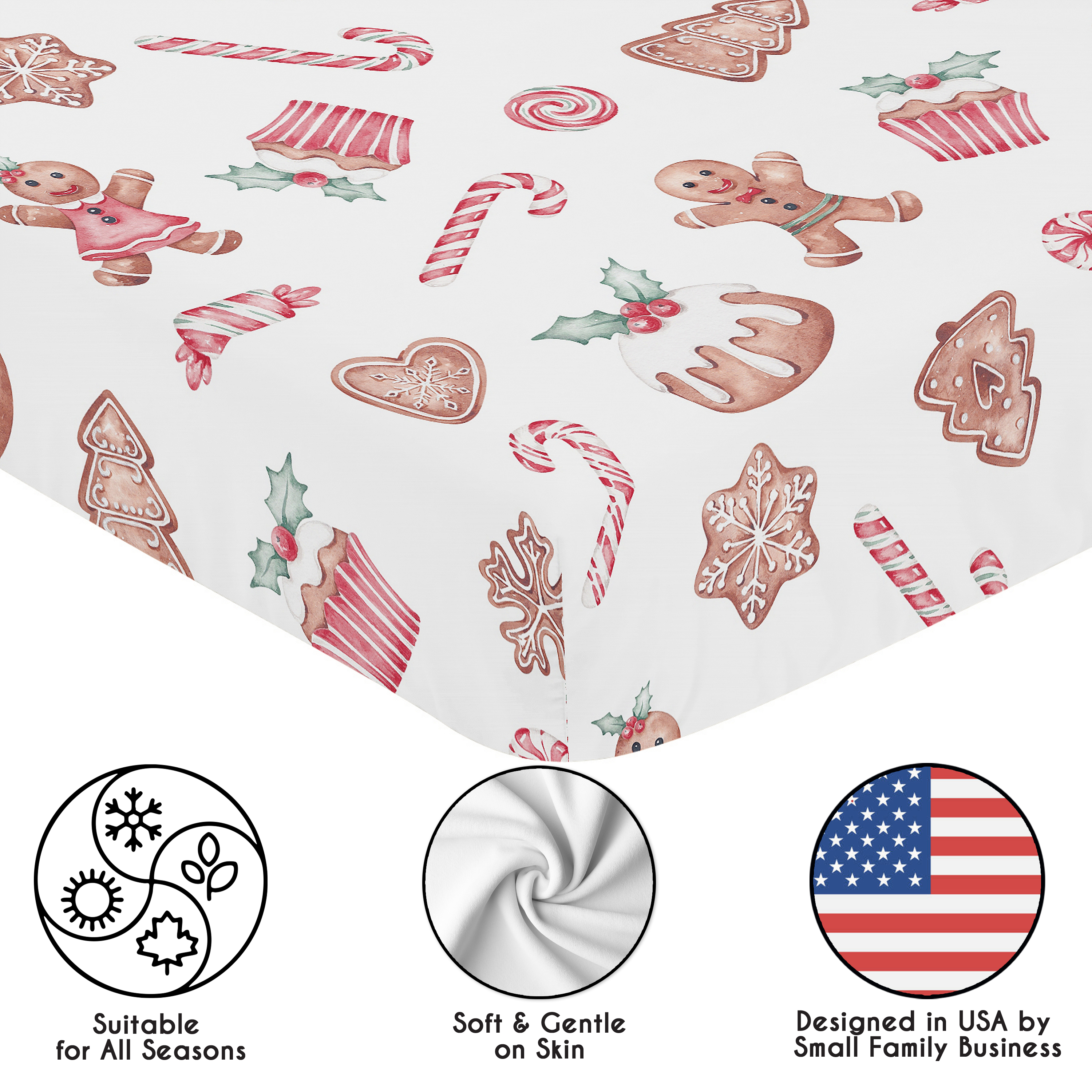 Sweet Jojo Designs Christmas Holiday Gingerbread Boy, Girl, Unisex/Gender Neutral Fitted Crib Sheet