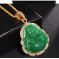 thumbnail image 3 of Green Jade Color Happy Buddha Yoga Large Pendant Necklace Steel CZ Stone Gold, 3 of 4