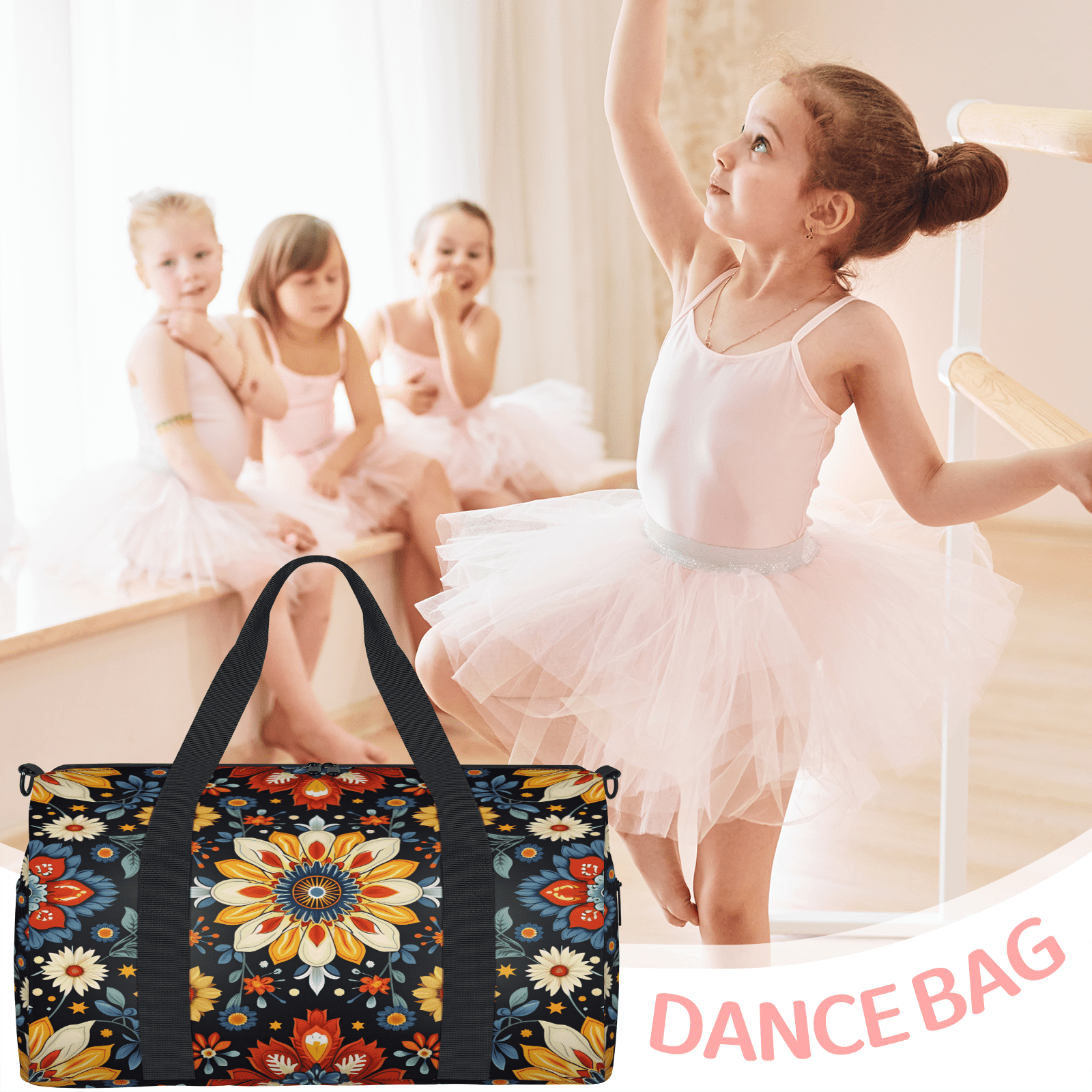 Herdesigns Mexico Flower Gym Bag for Women, Duffle Bag for Travel Sport, Sunflower Lightweight Waterproof Carry on Weekender Dance Yoga Workout Bags